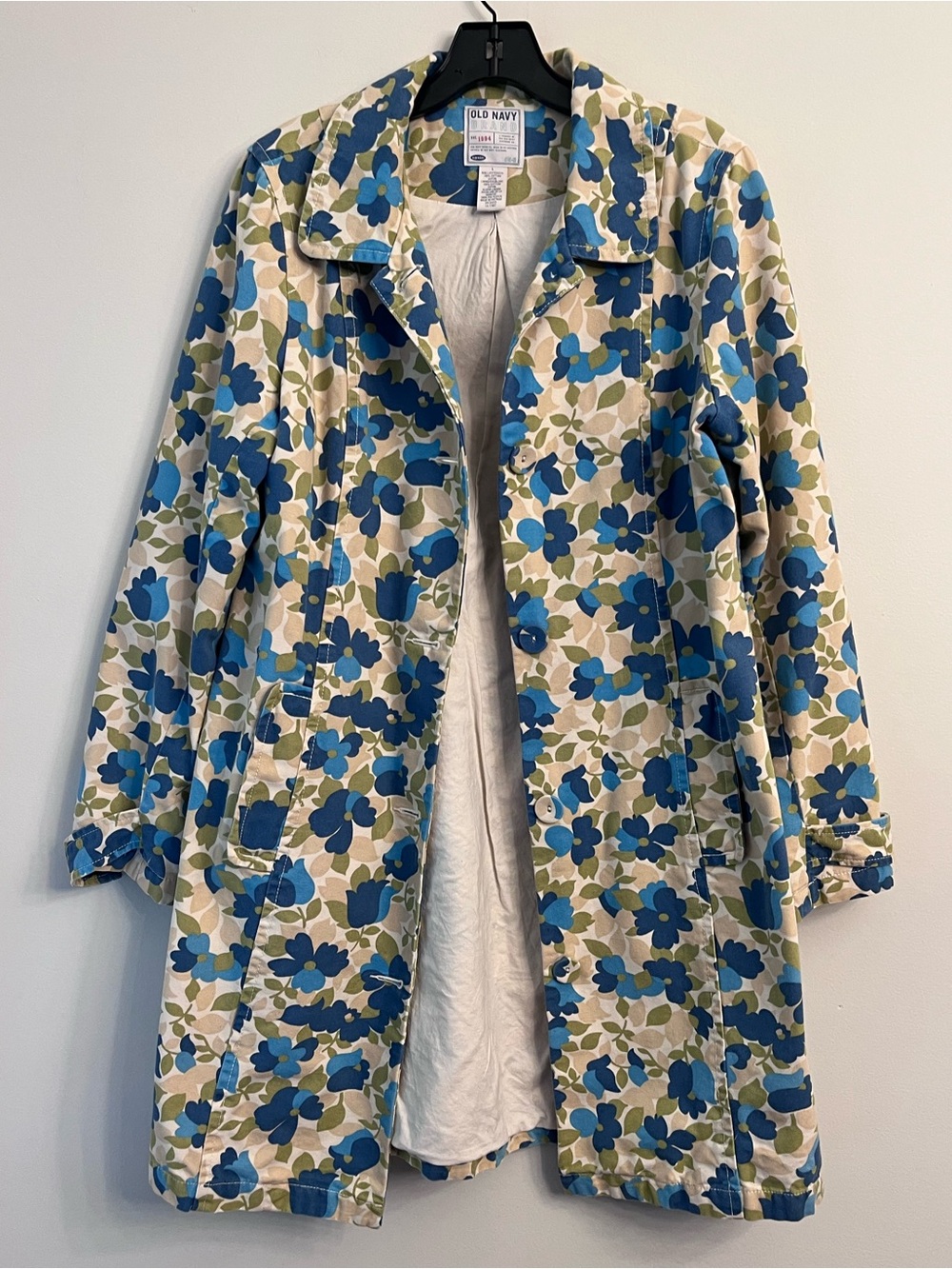 Vintage Y2K Old Navy Floral Trench Coat thick 100% cotton fabric